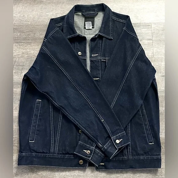 Sean John Dark Indigo Denim Jacket with Contrast Stitching - Picture 2 of 6